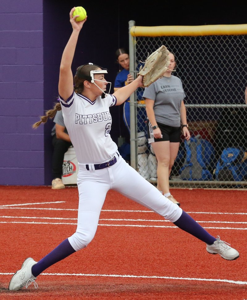 Pittsburg senior Breck Slaughter delivers a pitch Thursday against Parsons