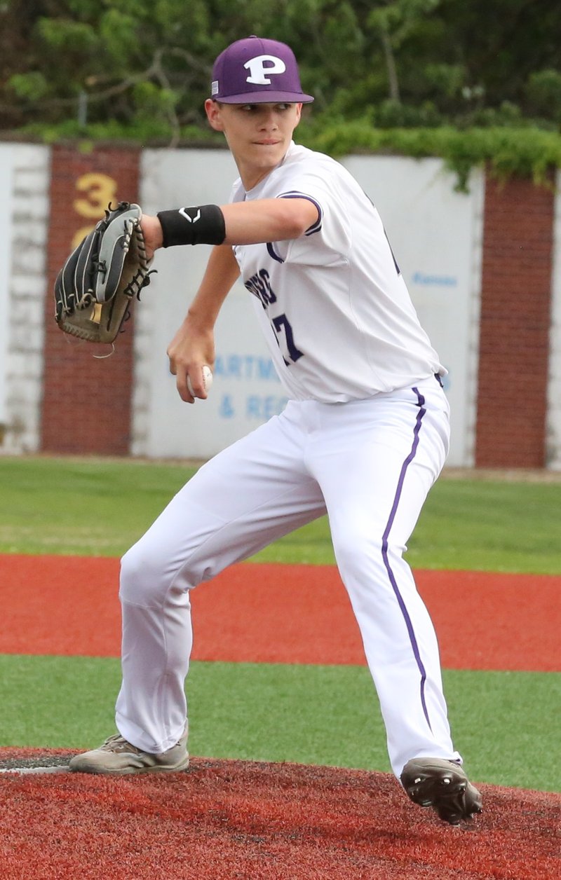 Pittsburg freshman Drake Wilcox fires to the plate in the third inning Thursday against Parsons at Jaycee Ballpark. BROCK SISNEY / THE MORNING SUN