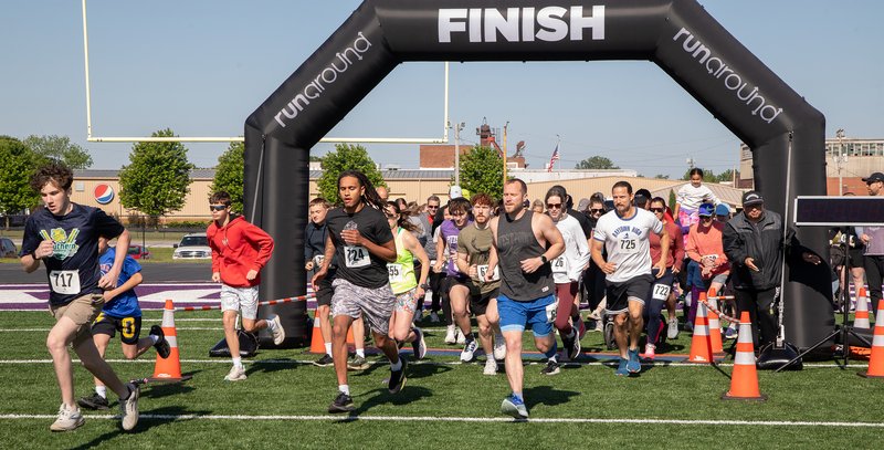 The Get Busy Livin’ 5K Run and Friendship Walk gets underway at Hutchinson Stadium, Saturday. The event supports scholarships and a variety of projects that benefit youth and athletes in Crawford County and beyond.