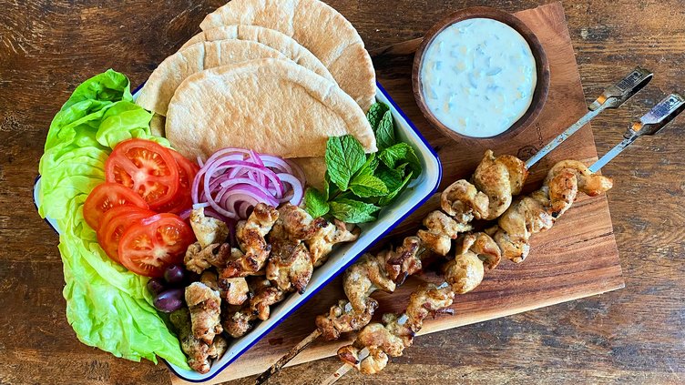 Chicken Souvlaki Skewers With Tzatziki Sauce