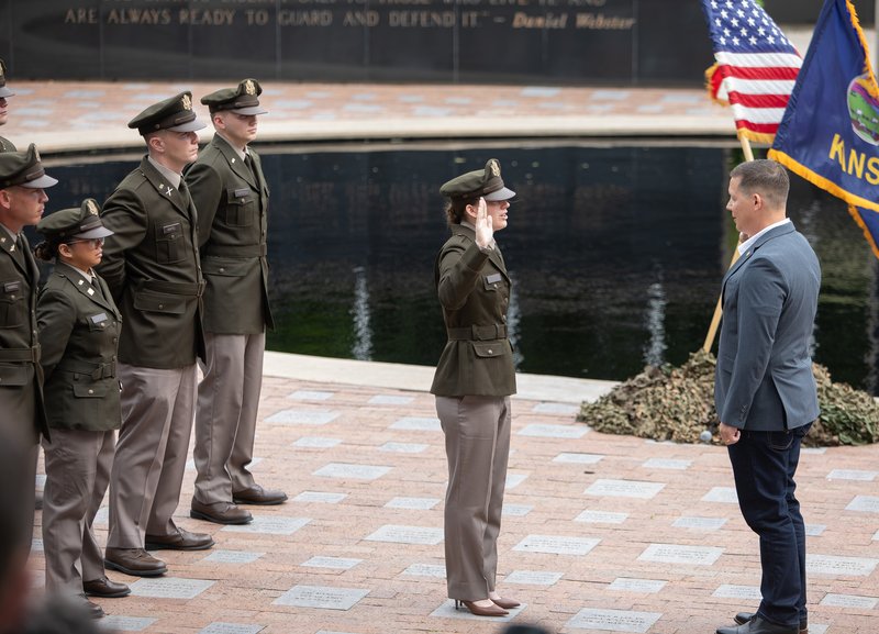 A female U.S. Army cadet takes the oath.